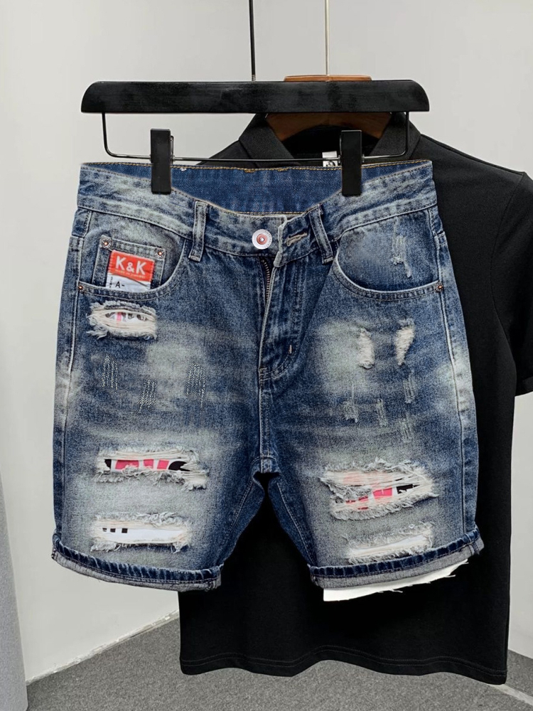 Men'S Shoes With Jeans - 2026 Summer Ripped Straight Men Denim