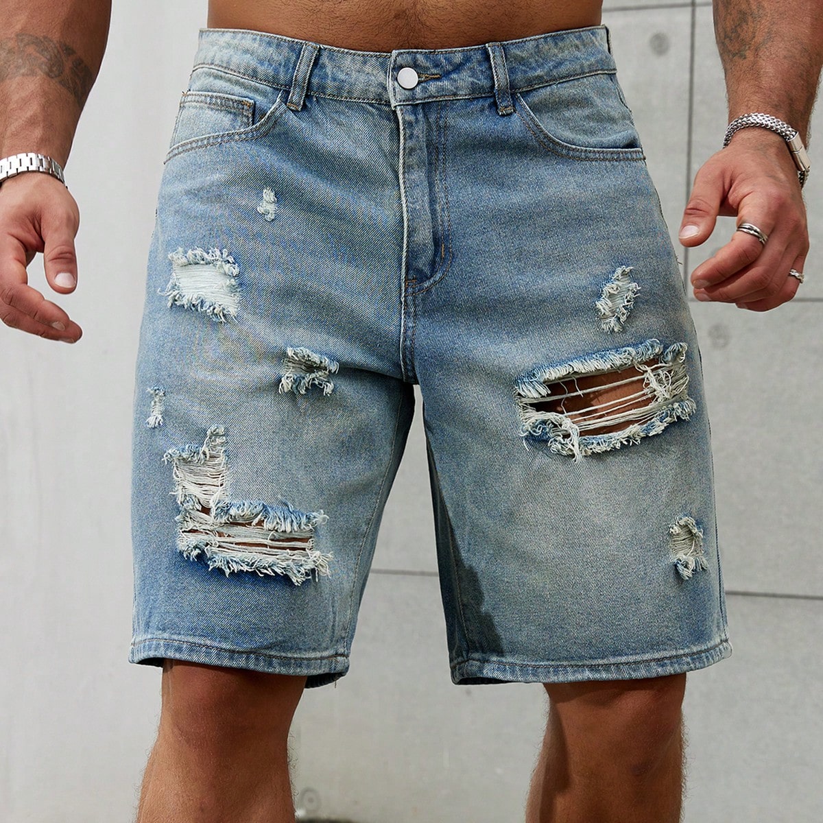 Men'S Shoes With Jeans - New Fashion Mens Ripped Short Jeans
