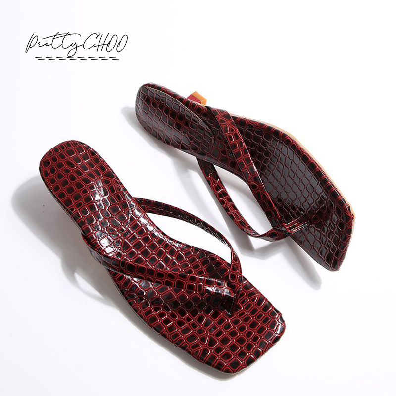 Men'S Shoes To Women'S Size - Crocodile Print Kitten Heel Flip Flops