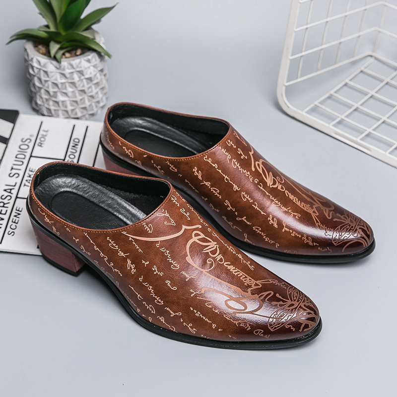 Men Brown Leather Mules Slippe - огляд і ціна Men Shoes Office